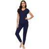 image:imageWiWi Lightweight Pajamas Sets for Women Short Sleeve Top with Long Jogger Pants Sleepwear Set Lounge Pjs SXXLNavy
