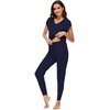 image:imageWiWi Lightweight Pajamas Sets for Women Short Sleeve Top with Long Jogger Pants Sleepwear Set Lounge Pjs SXXLNavy