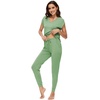 image:imageWiWi Lightweight Pajamas Sets for Women Short Sleeve Top with Long Jogger Pants Sleepwear Set Lounge Pjs SXXLPea Green