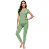 image:imageWiWi Lightweight Pajamas Sets for Women Short Sleeve Top with Long Jogger Pants Sleepwear Set Lounge Pjs SXXLPea Green