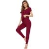 image:imageWiWi Lightweight Pajamas Sets for Women Short Sleeve Top with Long Jogger Pants Sleepwear Set Lounge Pjs SXXLWine