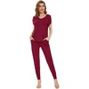 image:imageWiWi Lightweight Pajamas Sets for Women Short Sleeve Top with Long Jogger Pants Sleepwear Set Lounge Pjs SXXLWine