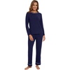 image:imageWiWi Long Sleeve Womens Pajamas Set with Pocket Viscose from Bamboo Lounge Sets Soft Printed Pajama Sleepwear SXXLNavy