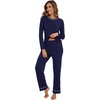 image:imageWiWi Long Sleeve Womens Pajamas Set with Pocket Viscose from Bamboo Lounge Sets Soft Printed Pajama Sleepwear SXXLNavy
