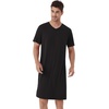 image:imageWiWi Mens Nightshirt ShortSleeve Pajamas Nightgown Viscose from Bamboo Soft Loose VNeck Nightwear Sleepshirt Gowns SXXLBlack