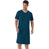 image:imageWiWi Mens Nightshirt ShortSleeve Pajamas Nightgown Viscose from Bamboo Soft Loose VNeck Nightwear Sleepshirt Gowns SXXLPeacock Blue