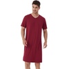 image:imageWiWi Mens Nightshirt ShortSleeve Pajamas Nightgown Viscose from Bamboo Soft Loose VNeck Nightwear Sleepshirt Gowns SXXLWine