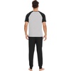 image:imageWiWi Mens Pajama Set Short Sleeve Tee Jogger Pants with Pockets Sleepwear Raglan Nightwear Soft Pjs Sets SXXLBlackheather Grey