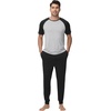 image:imageWiWi Mens Pajama Set Short Sleeve Tee Jogger Pants with Pockets Sleepwear Raglan Nightwear Soft Pjs Sets SXXLBlackheather Grey