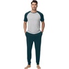 image:imageWiWi Mens Pajama Set Short Sleeve Tee Jogger Pants with Pockets Sleepwear Raglan Nightwear Soft Pjs Sets SXXLDark Bluish Greenlight Heather Grey