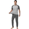 image:imageWiWi Mens Pajama Set Short Sleeve Tee Jogger Pants with Pockets Sleepwear Raglan Nightwear Soft Pjs Sets SXXLDark Heather Greylight Heather Grey