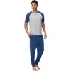 image:imageWiWi Mens Pajama Set Short Sleeve Tee Jogger Pants with Pockets Sleepwear Raglan Nightwear Soft Pjs Sets SXXLNautical Bluelight Heather Grey