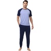 image:imageWiWi Mens Pajama Set Short Sleeve Tee Jogger Pants with Pockets Sleepwear Raglan Nightwear Soft Pjs Sets SXXLNavylight Blue
