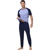 image:imageWiWi Mens Pajama Set Short Sleeve Tee Jogger Pants with Pockets Sleepwear Raglan Nightwear Soft Pjs Sets SXXLNavylight Blue
