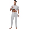 image:imageWiWi Mens Pajama Sets Viscose from Bamboo Sleepwear Short Sleeve Top and Pants Pjs Sets with Pockets Drawstring SXXLAash Grey