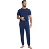 image:imageWiWi Mens Pajama Sets Viscose from Bamboo Sleepwear Short Sleeve Top and Pants Pjs Sets with Pockets Drawstring SXXLAdark Blue