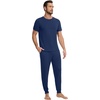 image:imageWiWi Mens Pajama Sets Viscose from Bamboo Sleepwear Short Sleeve Top and Pants Pjs Sets with Pockets Drawstring SXXLAdark Blue