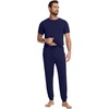 image:imageWiWi Mens Pajama Sets Viscose from Bamboo Sleepwear Short Sleeve Top and Pants Pjs Sets with Pockets Drawstring SXXLAnavy