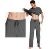 image:imageWiWi Mens Pajama Sets Viscose from Bamboo Sleepwear Short Sleeve Top and Pants Pjs Sets with Pockets Drawstring SXXLBdark Heather Grey