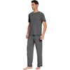 image:imageWiWi Mens Pajama Sets Viscose from Bamboo Sleepwear Short Sleeve Top and Pants Pjs Sets with Pockets Drawstring SXXLBdark Heather Grey