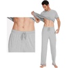 image:imageWiWi Mens Pajama Sets Viscose from Bamboo Sleepwear Short Sleeve Top and Pants Pjs Sets with Pockets Drawstring SXXLBlight Heather Grey