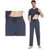 image:imageWiWi Mens Pajama Sets Viscose from Bamboo Sleepwear Short Sleeve Top and Pants Pjs Sets with Pockets Drawstring SXXLBmidnight Blue