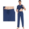 image:imageWiWi Mens Pajama Sets Viscose from Bamboo Sleepwear Short Sleeve Top and Pants Pjs Sets with Pockets Drawstring SXXLBnautical Blue
