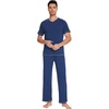 image:imageWiWi Mens Pajama Sets Viscose from Bamboo Sleepwear Short Sleeve Top and Pants Pjs Sets with Pockets Drawstring SXXLBnautical Blue