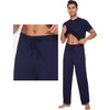 image:imageWiWi Mens Pajama Sets Viscose from Bamboo Sleepwear Short Sleeve Top and Pants Pjs Sets with Pockets Drawstring SXXLBnavy