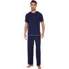 image:imageWiWi Mens Pajama Sets Viscose from Bamboo Sleepwear Short Sleeve Top and Pants Pjs Sets with Pockets Drawstring SXXLBnavy