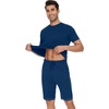 image:imageWiWi Mens Pajamas Set Short Sleeve Top and Shorts Pajama Lightweight Pjs Viscose made from Bamboo Loungewear SXXLInk Blue