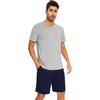 image:imageWiWi Mens Pajamas Set Soft Short Sleeve Pj Sleepwear Top and Shorts Pajama Sets LoungewearViscose from Bamboo S3XAheather Grey  Navy