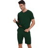 image:imageWiWi Mens Pajamas Set Soft Short Sleeve Pj Sleepwear Top and Shorts Pajama Sets LoungewearViscose from Bamboo S3XBdeep Green