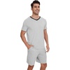 image:imageWiWi Mens Pajamas Set Soft Short Sleeve Pj Sleepwear Top and Shorts Pajama Sets LoungewearViscose from Bamboo S3XBlight Heather Grey