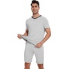 image:imageWiWi Mens Pajamas Set Soft Short Sleeve Pj Sleepwear Top and Shorts Pajama Sets LoungewearViscose from Bamboo S3XBlight Heather Grey