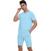 image:imageWiWi Mens Pajamas Set Soft Short Sleeve Pj Sleepwear Top and Shorts Pajama Sets LoungewearViscose from Bamboo S3XBpale Blue