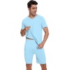 image:imageWiWi Mens Pajamas Set Soft Short Sleeve Pj Sleepwear Top and Shorts Pajama Sets LoungewearViscose from Bamboo S3XBpale Blue