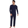 image:imageWiWi Mens Pajamas Set Viscose from Bamboo Long Sleeve Sleepwear Knit Nightwear 2 Pieces Loungewear Sets with Pants SXXLBnavy