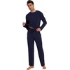 image:imageWiWi Mens Pajamas Set Viscose from Bamboo Long Sleeve Sleepwear Knit Nightwear 2 Pieces Loungewear Sets with Pants SXXLBnavy