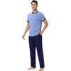 image:imageWiWi Mens Pajamas Set Viscose from Bamboo Short Sleeve Sleepwear Knit Nightwear 2 Pieces Loungewear Sets SXXLFog Blue