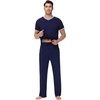 image:imageWiWi Mens Pajamas Set Viscose from Bamboo Short Sleeve Sleepwear Knit Nightwear 2 Pieces Loungewear Sets SXXLNavy