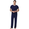 image:imageWiWi Mens Pajamas Set Viscose from Bamboo Short Sleeve Sleepwear Knit Nightwear 2 Pieces Loungewear Sets SXXLNavy