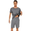 image:imageWiWi Mens Pajamas Set Viscose from Bamboo Short Sleeve Top amp Pajama Shorts Sleepwear Soft Loungewear with Pockets SXXLAdark Heather Grey
