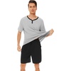 image:imageWiWi Mens Pajamas Set Viscose from Bamboo Short Sleeve Top amp Pajama Shorts Sleepwear Soft Loungewear with Pockets SXXLBash GreyBlack