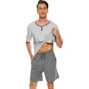 image:imageWiWi Mens Pajamas Set Viscose from Bamboo Short Sleeve Top amp Pajama Shorts Sleepwear Soft Loungewear with Pockets SXXLBash GreyDark Heather Grey