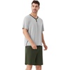 image:imageWiWi Mens Pajamas Set Viscose from Bamboo Short Sleeve Top amp Pajama Shorts Sleepwear Soft Loungewear with Pockets SXXLBlight Heather GreyDark Fence Green