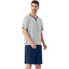 image:imageWiWi Mens Pajamas Set Viscose from Bamboo Short Sleeve Top amp Pajama Shorts Sleepwear Soft Loungewear with Pockets SXXLBlight Heather GreyDeep Blue