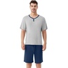 image:imageWiWi Mens Pajamas Set Viscose from Bamboo Short Sleeve Top amp Pajama Shorts Sleepwear Soft Loungewear with Pockets SXXLBlight Heather GreyDeep Blue