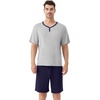 image:imageWiWi Mens Pajamas Set Viscose from Bamboo Short Sleeve Top amp Pajama Shorts Sleepwear Soft Loungewear with Pockets SXXLBlight Heather GreyNavy