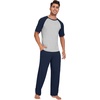 image:imageWiWi Mens Short Sleeve Pajamas Set Sleepwear Casual Soft Sleep Sets with Pockets Loungewear Viscose from Bamboo SXXLAnavy Blue